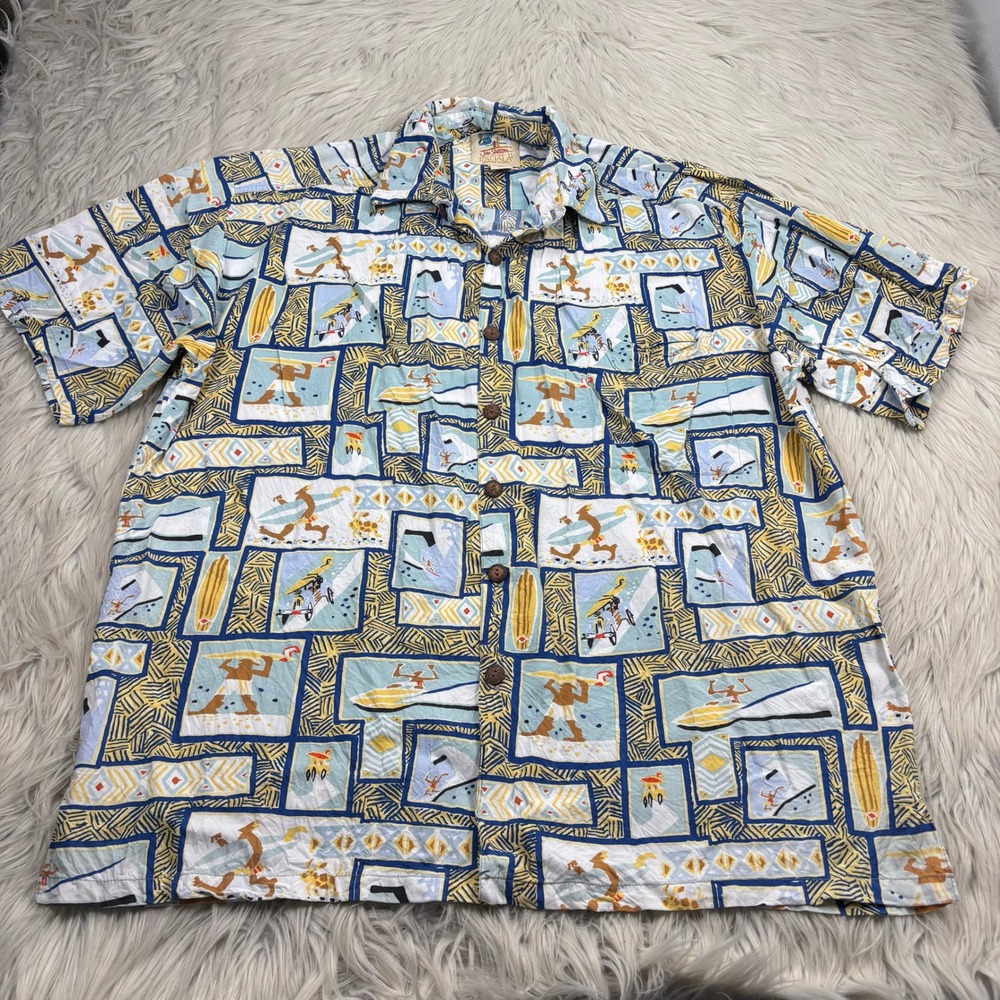 John Severson by Kahala Men's L Geometric Surfer Hawaiian Shirt Lula Resort